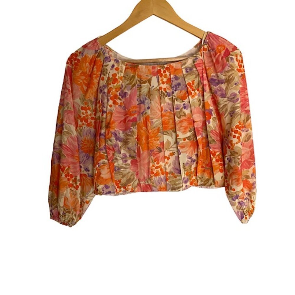 NWT Zara Floral Crop Top with Balloon Sleeves Small - Picture 5 of 5